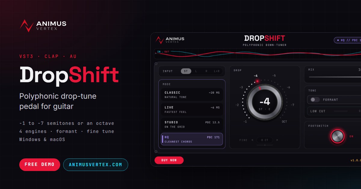 DropShift: Drop Tune Plugin for Guitar (VST3, AU, CLAP) · Free Demo